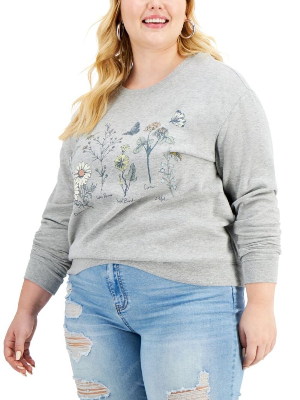 Love Tribe Womens Trendy Plus Size Botanical Floral-Graphic Sweatshirt